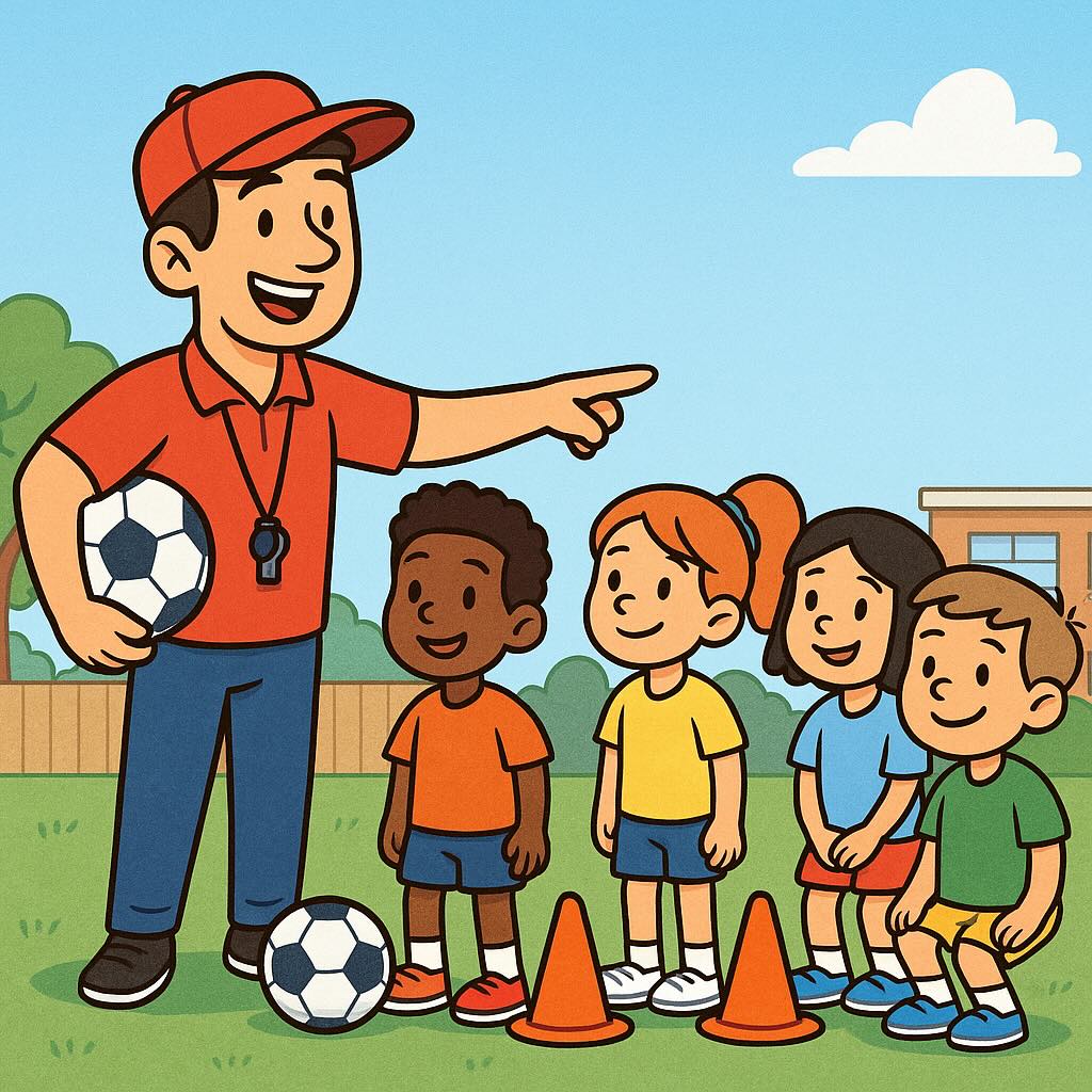 Kids playing backyard PE games with Robbie, a credentialed PE teacher